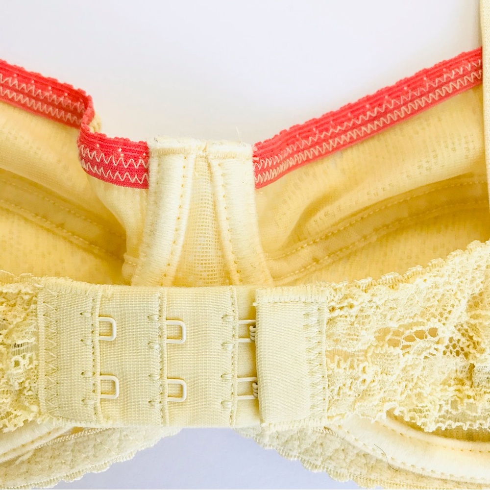 FREE PEOPLE Yellow Cheeky Lace Underwire Balconette Bra Coral Trim - Picture 5 of 8